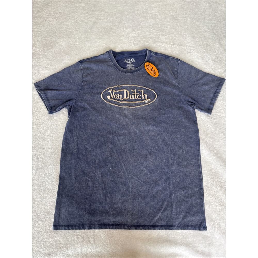 Von Dutch Faded Blue T Shirt Embroidered Men L NWT